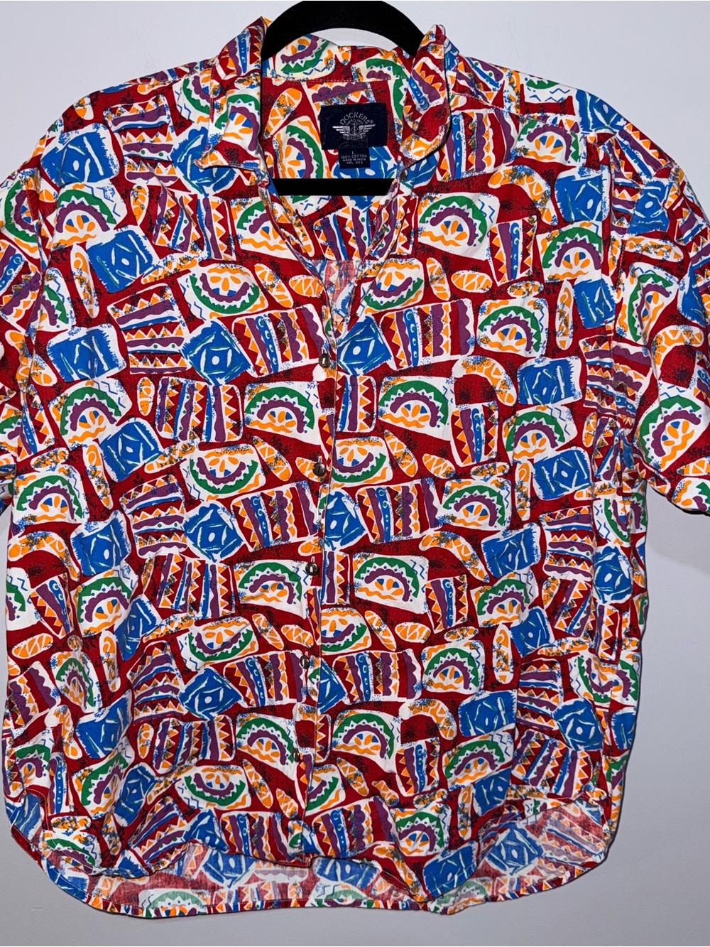 Vintage 1990s Dockers Men’s cotton Geometric casual button up short shirt size L
